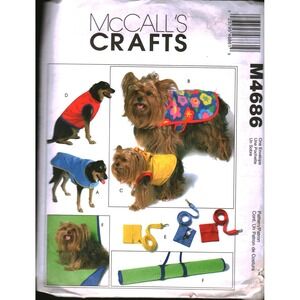 McCalls M4686 Pet Dog Coat Vest Leash Pouch Mat Sewing Pattern XS-L 2004